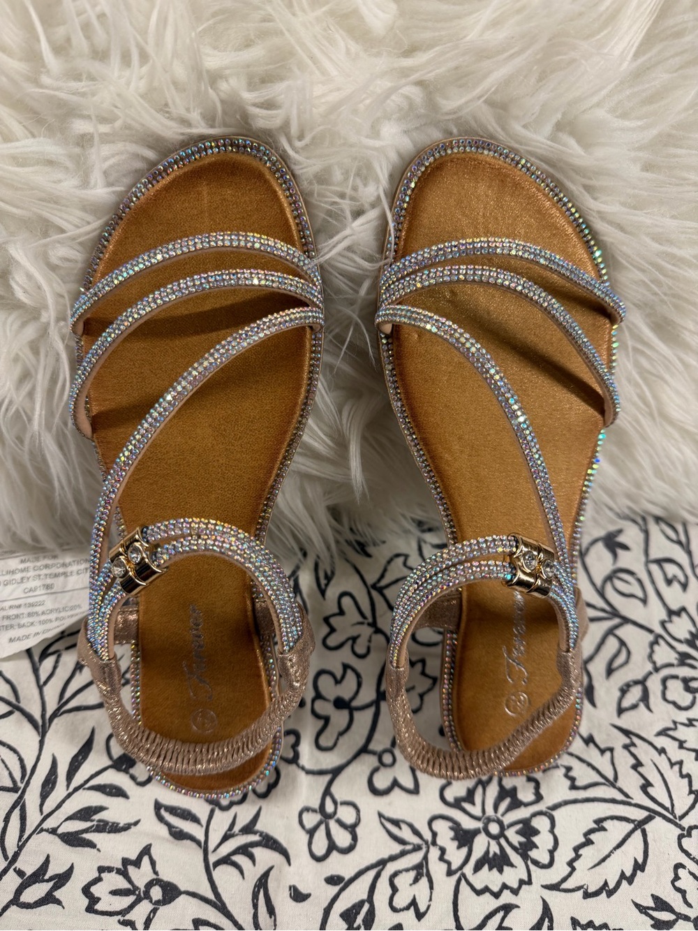 Women's Rhinestone Strappy Sandals in Rose Gold